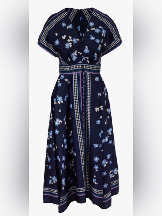 Lela Rose Dresses & Skirts - Lela Rose Navy Multi V-Neck Button Front Midi Dress